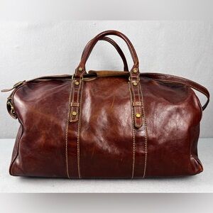 90s Floto Brown Italian Leather Venezia Trunk Duffle Travel Bag Handmade Italy